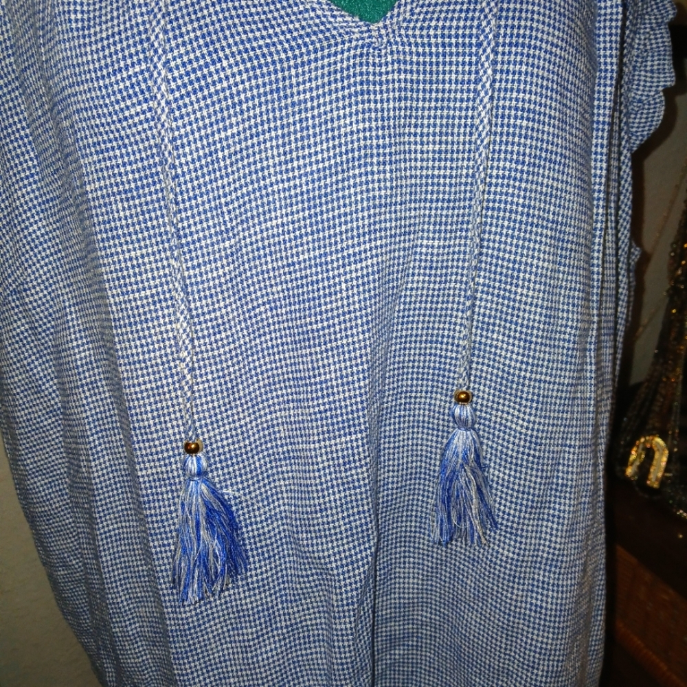 NWOT Ellen Tracy Linen Blue & White Gingham Check Top XL - Picture 4 of 12